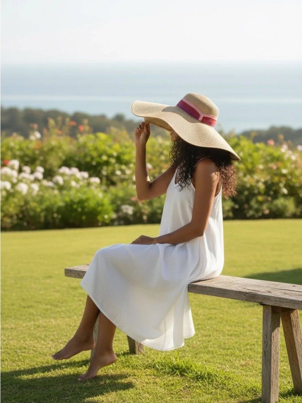 Trina Turk Oversized Straw Floppy Hat with Pink Band